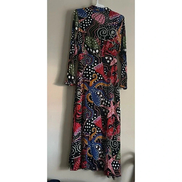 FARM RIO Women’s Maxi Dress, Under The Sea Plunging V-neck Long Sleeve Medium - Picture 2 of 8